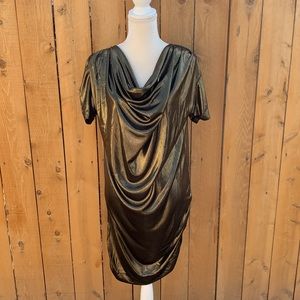 Rachel by Rachel Roy gold lame style draped wrapped front ruched dress medium